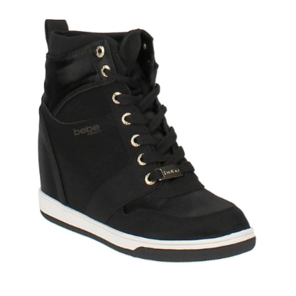 bebe Shoes - Bebe Sport Charlane Black High Top Wedge Sneakers